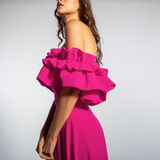 Vestido Longo em Crepe Ombro a Ombro com Babados – REF: EG16