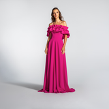 Vestido Longo em Crepe Ombro a Ombro com Babados – REF: EG16