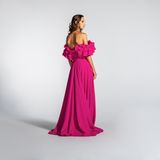 Vestido Longo em Crepe Ombro a Ombro com Babados – REF: EG16