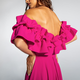 Vestido Longo em Crepe Ombro a Ombro com Babados – REF: EG16