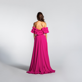 Vestido Longo em Crepe Ombro a Ombro com Babados – REF: EG16