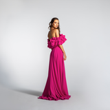 Vestido Longo em Crepe Ombro a Ombro com Babados – REF: EG16