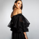 Vestido Longo em Tule com Fenda e Mangas Bufantes – REF: EG05