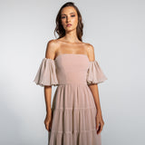 Vestido Longo em Musseline Fluida com Mangas Removíveis – REF: EG01