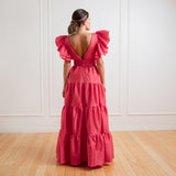Vestido Longo em Tafetá com Babados nos Ombros – REF: EG30