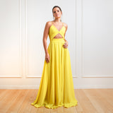 Vestido Longo em Crepe com Recortes e Saia Ampla – REF: EG36