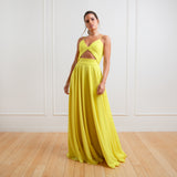 Vestido Longo em Crepe com Recortes e Saia Ampla – REF: EG36