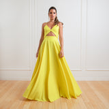 Vestido Longo em Crepe com Recortes e Saia Ampla – REF: EG36
