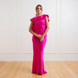 Vestido Longo em Cetim com Babados e Costas Abertas – REF: EG08