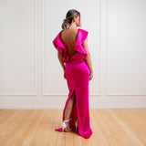 Vestido Longo em Cetim com Babados e Costas Abertas – REF: EG08