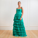 Vestido Longo em Crepe com Babados Estruturados – REF: EG28