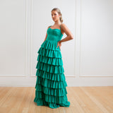 Vestido Longo em Crepe com Babados Estruturados – REF: EG28
