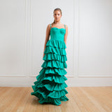 Vestido Longo em Crepe com Babados Estruturados – REF: EG28