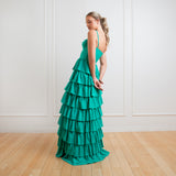 Vestido Longo em Crepe com Babados Estruturados – REF: EG28
