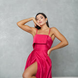 Vestido Longo em Tafetá Tomara que Caia com Pala Reta – REF: EG43