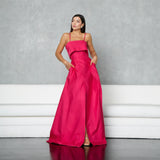 Vestido Longo em Tafetá Tomara que Caia com Pala Reta – REF: EG43