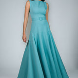 Vestido Longo em Crepe com Decote Alto e Saia Ampla – REF: OD83