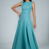 Vestido Longo em Crepe com Decote Alto e Saia Ampla – REF: OD83