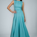 Vestido Longo em Crepe com Decote Alto e Saia Ampla – REF: OD83