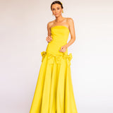 Vestido Longo em Tafetá Tomara que Caia com Laços Estruturados – REF: OD81