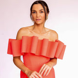 Vestido midi em Crepe com Ondas Esculturais no Decote – REF: OD94