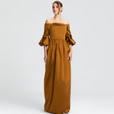 Vestido Longo em Tafeta Ombro a Ombro com Mangas – REF: OD66