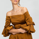 Vestido Longo em Tafeta Ombro a Ombro com Mangas – REF: OD66