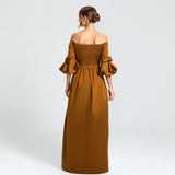 Vestido Longo em Tafeta Ombro a Ombro com Mangas – REF: OD66
