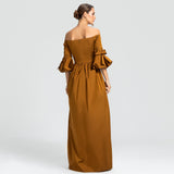Vestido Longo em Tafeta Ombro a Ombro com Mangas – REF: OD66