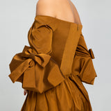 Vestido Longo em Tafeta Ombro a Ombro com Mangas – REF: OD66