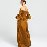 Vestido Longo em Tafeta Ombro a Ombro com Mangas – REF: OD66