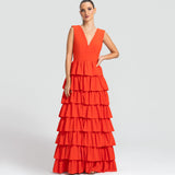 Vestido Longo em Crepe com Babados Estruturados – REF: EG49