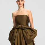 Vestido Longo em Tafetá Tomara que Caia com Laço Gigante – REF: EG58
