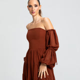 Vestido Longo em Musseline Fluida com Mangas Longas Removíveis – REF: EG01ML