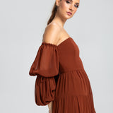 Vestido Longo em Musseline Fluida com Mangas Longas Removíveis – REF: EG01ML