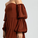 Vestido Longo em Musseline Fluida com Mangas Longas Removíveis – REF: EG01ML