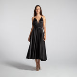 Vestido Midi em Cetim com Decote Profundo e Costas Abertas – REF: EG19MD