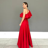 Vestido Longo em Crepe Fosco com Babado Estruturado – REF: OD82