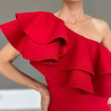 Vestido Longo em Crepe Fosco com Babado Estruturado – REF: OD82