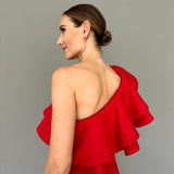 Vestido Longo em Crepe Fosco com Babado Estruturado – REF: OD82