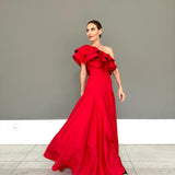 Vestido Longo em Crepe Fosco com Babado Estruturado – REF: OD82