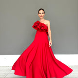 Vestido Longo em Crepe Fosco com Babado Estruturado – REF: OD82