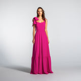 Vestido Longo em Crepe com Laço e Babado na Barra – REF: EG17