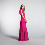Vestido Longo em Crepe com Laço e Babado na Barra – REF: EG17