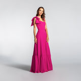 Vestido Longo em Crepe com Laço e Babado na Barra – REF: EG17