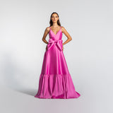 Vestido Longo em Zibeline com Decote V e Detalhe de Laço – REF: EG11