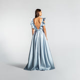 Vestido Longo em Zibeline com Decote Profundo e Babados – REF: EG09