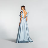 Vestido Longo em Zibeline com Decote Profundo e Babados – REF: EG09