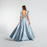 Vestido Longo em Zibeline com Decote Profundo e Babados – REF: EG09
