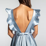 Vestido Longo em Zibeline com Decote Profundo e Babados – REF: EG09